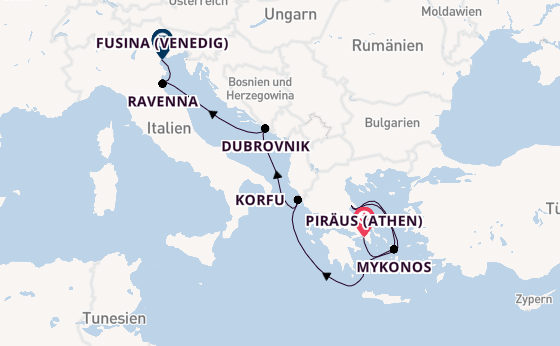 Mittelmeer ab Piräus (Athen), Griechenland auf der Explora V