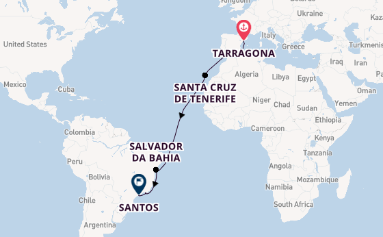 trans-Atlantisch vanaf Tarragona, Spanje met de MSC Divina
