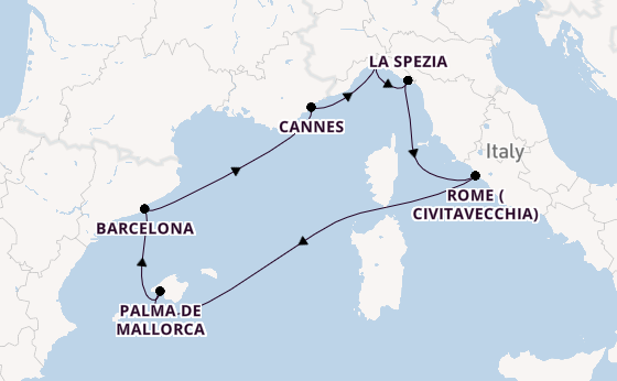 Western Mediterranean from Genoa, Italy with the MSC Grandiosa