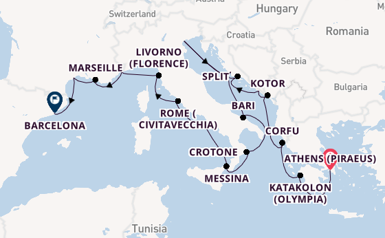 Mediterranean Sea from Athens (Piraeus), Greece with the Viking Vela