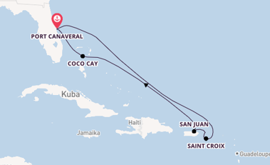 Karibik ab Port Canaveral, USA auf der Adventure of the Seas