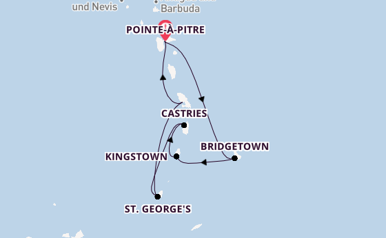 Südliche Karibik ab Pointe-à-Pitre, Guadeloupe auf der MSC Meraviglia