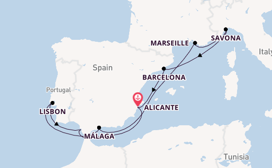 Western Mediterranean from Alicante, Spain with the Costa Diadema