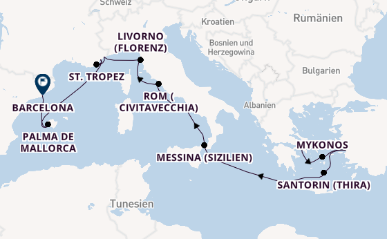 Mittelmeer ab Piräus (Athen), Griechenland auf der Seven Seas Prestige
