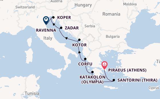 Eastern Mediterranean from Piraeus (Athens), Greece with the Norwegian Gem