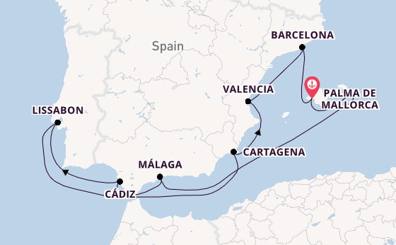 Westelijke Middellandse Zee vanaf Palma de Mallorca, Mallorca, Spanje met AIDAstella