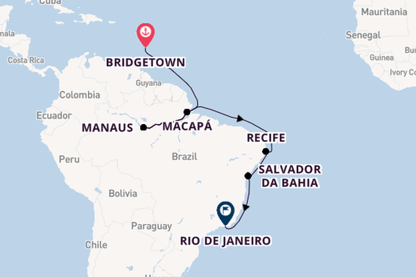 Brazilië vanaf Bridgetown, Barbados met de Silver Nova
