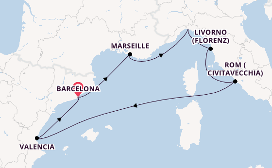Westliches Mittelmeer ab Barcelona, Spanien auf der MSC Sinfonia