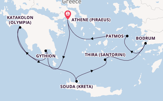 Oostelijke Middellandse Zee vanaf Athene (Piraeus), Griekenland met de Silver Nova
