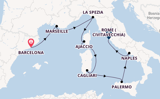 Western Mediterranean from Barcelona, Spain with the Insignia
