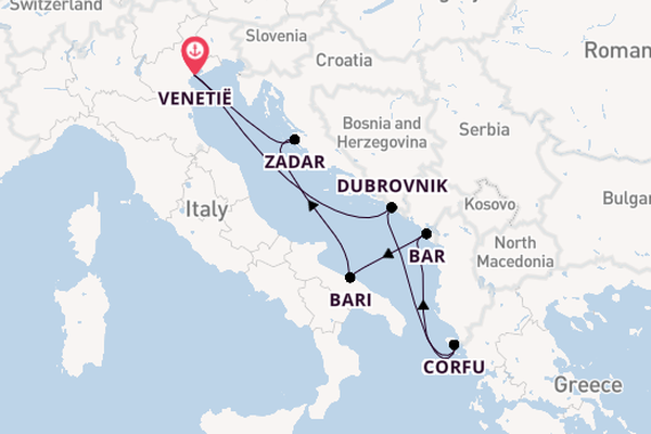 Middellandse Zee vanaf Venetië, Italië met de MSC Opera