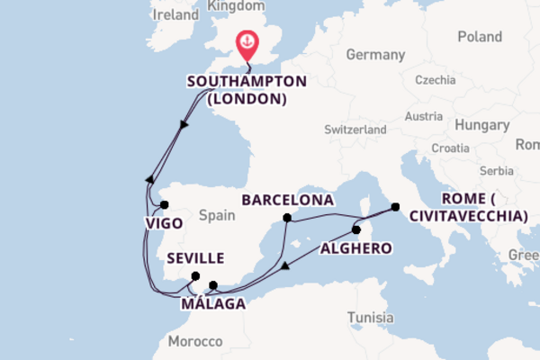 Western Mediterranean from Southampton (London), England, United Kingdom with the Queen Mary 2