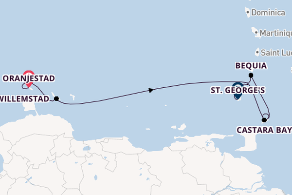 Zuidelijke Caraïben vanaf Oranjestad, Aruba, Nederlandse Antillen met de Star Clipper