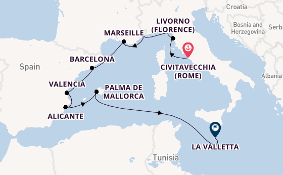 Westelijke Middellandse Zee vanaf Civitavecchia (Rome), Italië met de Sirena