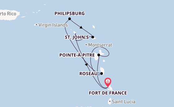 Southern Caribbean from Fort de France, Martinique with the MSC Meraviglia