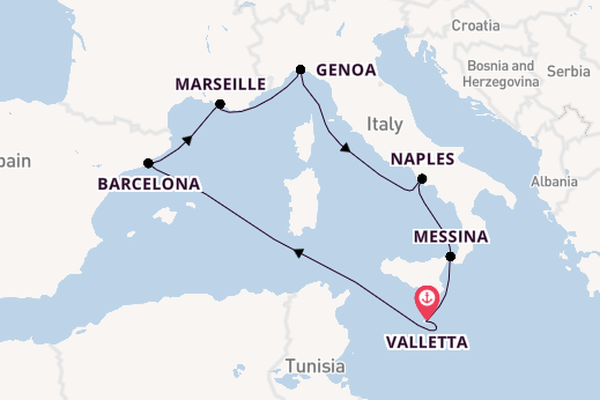 Western Mediterranean from Valletta, Malta with the MSC World Europa