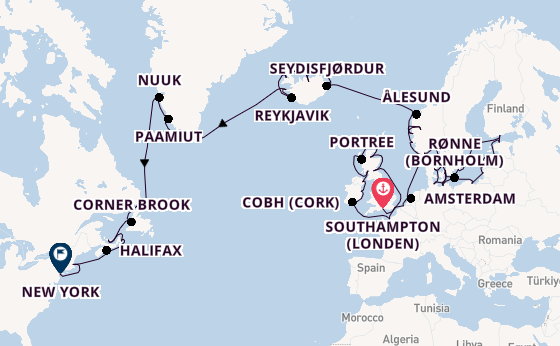 trans-Atlantisch vanaf Southampton (Londen), Engeland met de Vista