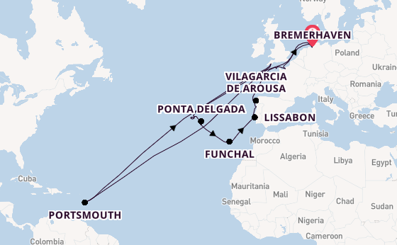 Portugal vanaf Bremerhaven, Duitsland met de Amadea