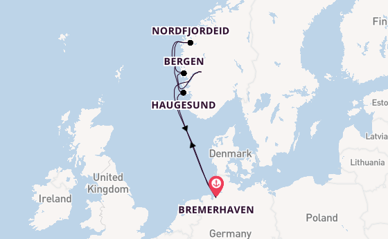 Noorwegen vanaf Bremerhaven, Duitsland met de Amera