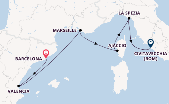 Westliches Mittelmeer ab Barcelona, Spanien auf der Queen Elizabeth