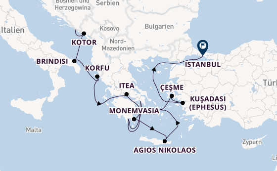 Östliches Mittelmeer ab Dubrovnik, Kroatien auf der Seabourn Ovation