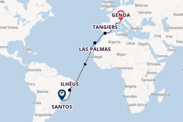 Journey from Genoa to Santos via Salvador da Bahia