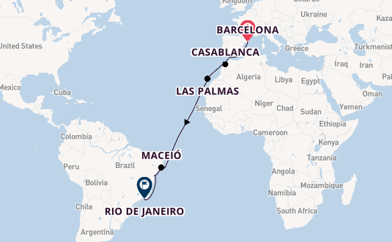 trans-Atlantisch vanaf Barcelona, Spanje met de MSC Splendida