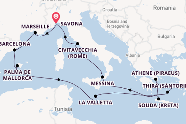 Middellandse Zee vanaf Savona, Italië met de Costa Fascinosa