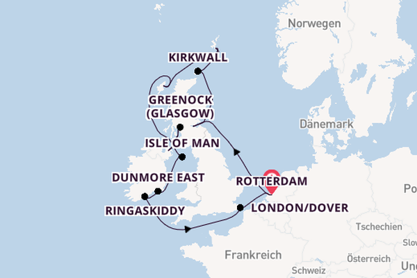 Britische Inseln ab Rotterdam, Niederlande auf der Nieuw Statendam