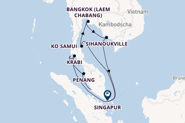 Südostasien ab Port Kelang, Malaysia auf der Explora III