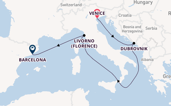 Western Mediterranean from Venice, Italy with the Seven Seas Grandeur