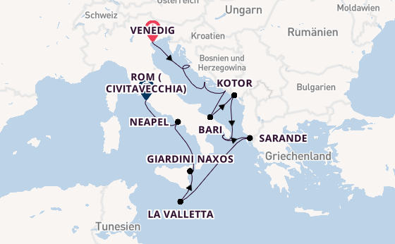 Mittelmeer ab Venedig, Italien auf der Silver Muse