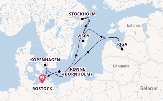 Oostzee vanaf Rostock, Warnemünde, Duitsland met de MSC Magnifica