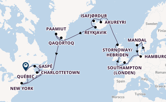 trans-Atlantisch vanaf Kopenhagen, Denemarken met de Explora V