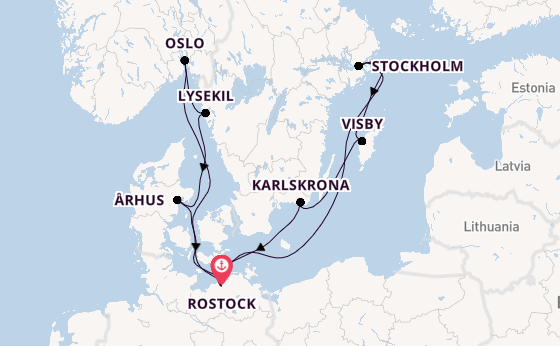 Noorwegen vanaf Rostock, Warnemünde, Duitsland met AIDAmar