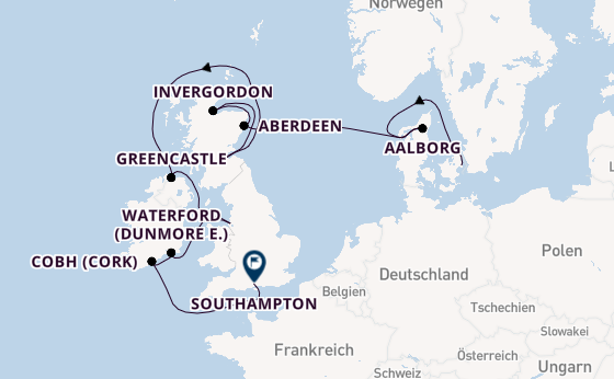 Britische Inseln ab Kopenhagen, Dänemark auf der Silver Spirit