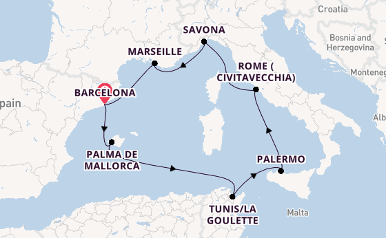 Western Mediterranean from Barcelona, Spain with the Costa Toscana