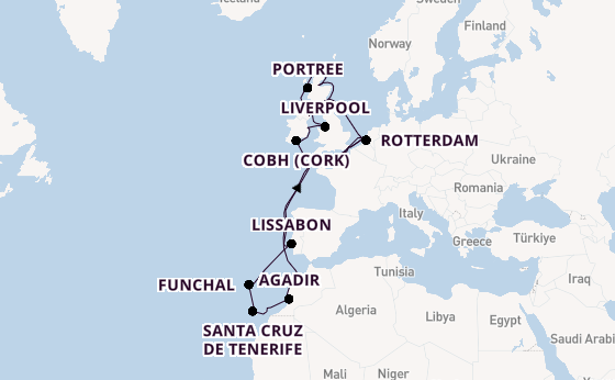 Britse Eilanden vanaf Londen/Dover, Groot-Brittannië met de Nieuw Statendam