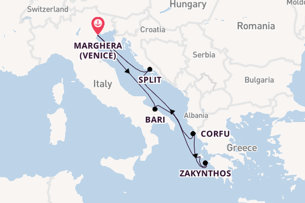 Middellandse Zee vanaf Marghera (Venice) met de Costa Deliziosa