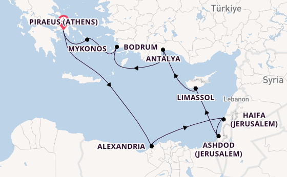 Eastern Mediterranean from Piraeus (Athens), Greece with the Nieuw Amsterdam