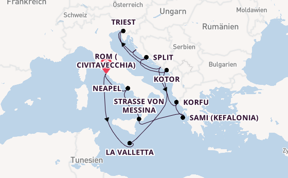 Mittelmeer ab Civitavecchia (Rom), Italien auf der Queen Elizabeth