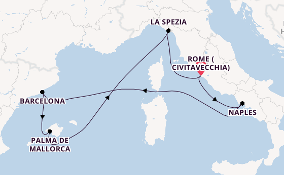 Western Mediterranean from Rome (Civitavecchia), Italy with the Legend of the seas