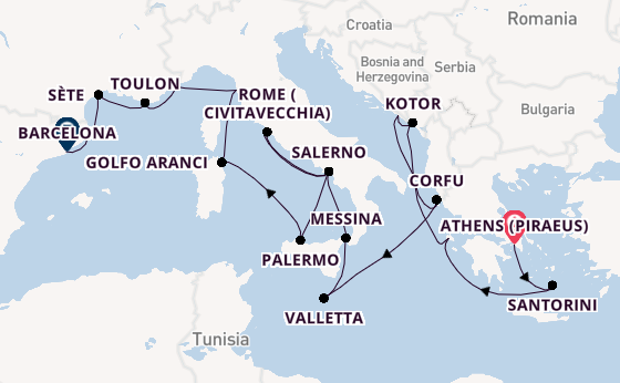 Mediterranean Sea from Athens (Piraeus), Greece with the Allura