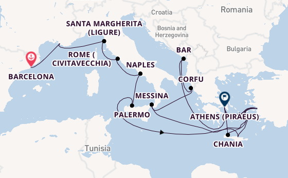 Mediterranean Sea from Barcelona, Spain with the Sun Princess