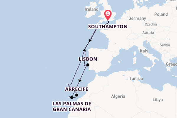 Canary Islands from Southampton, England with the Queen Victoria