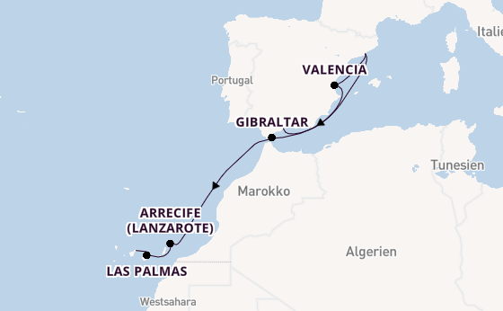 Westliches Mittelmeer ab Málaga, Spanien auf der Azura
