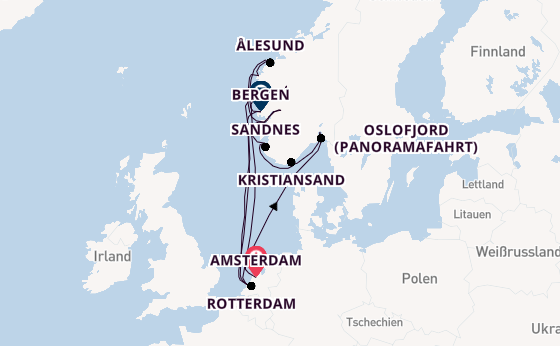 Norwegen ab Amsterdam, Niederlande auf der Rotterdam