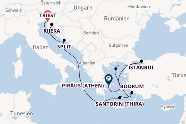Mittelmeer ab Triest, Italien auf der Oosterdam