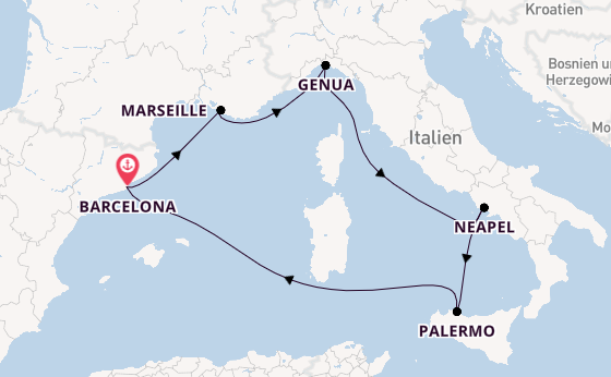 Westliches Mittelmeer ab Barcelona, Spanien auf der MSC Seashore