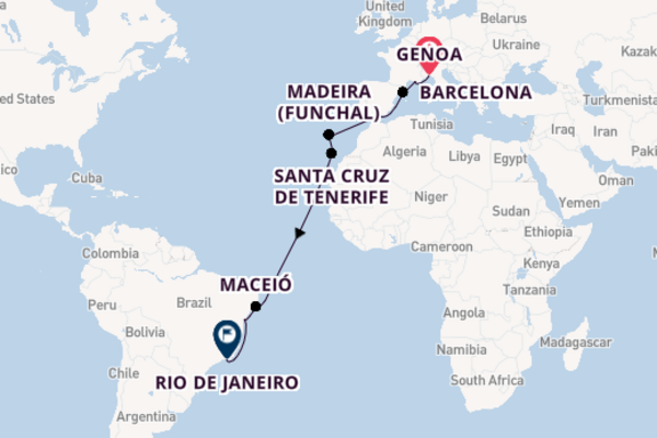 Transatlantic from Genoa, Italy with the MSC Grandiosa